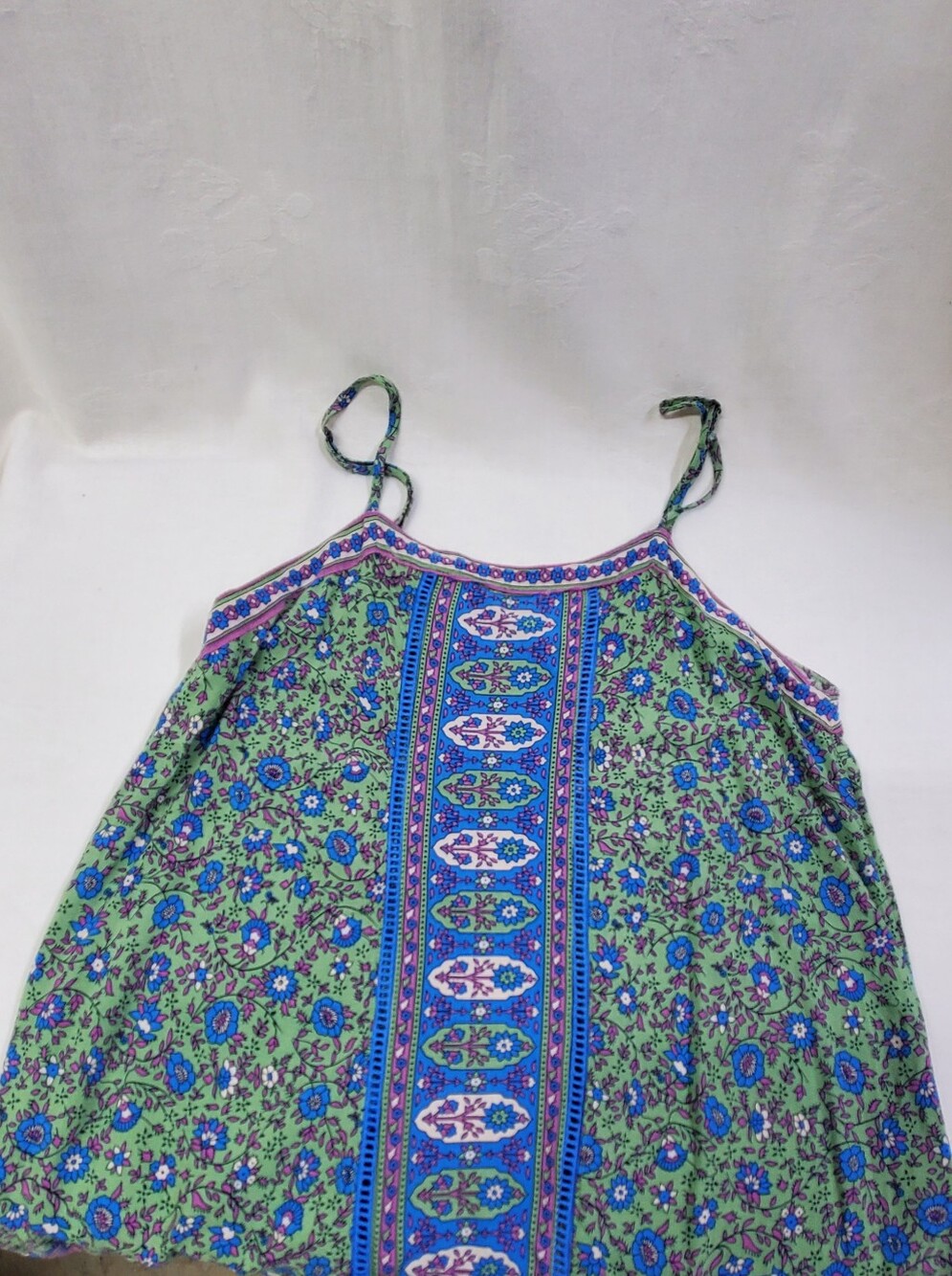 TDDPSSHDP Women's Multicolor Boho Adjustable Spaghetti Strap Ruffle Hem Dress M